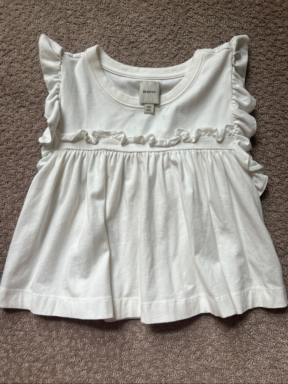 Maeve White Cotton Ruffle Tank Top
